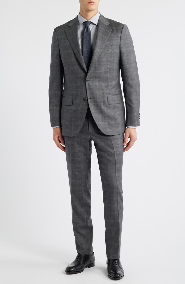 Peter Millar Hartford Classic Fit Grey Plaid Wool Suit, Main, color, Charcoal