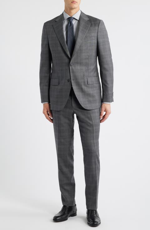Hartford Classic Fit Grey Plaid Wool Suit (Regular & Big)