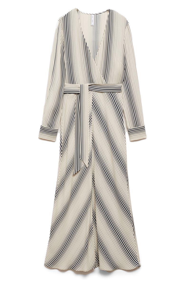 MANGO Stripe Print Tie Waist Long Sleeve Maxi Dress, Alternate, color, 