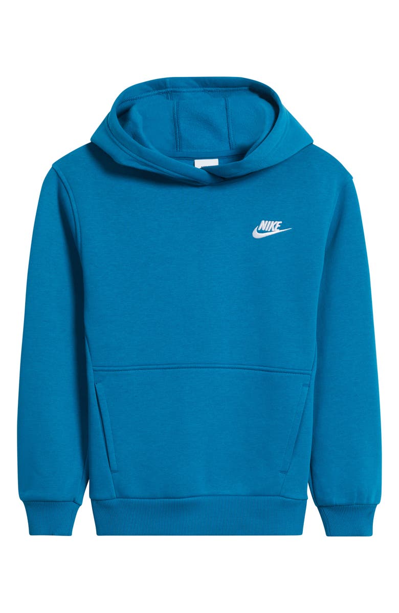 Nike Kids' Club Fleece Hoodie, Main, color, Green Abyss/White