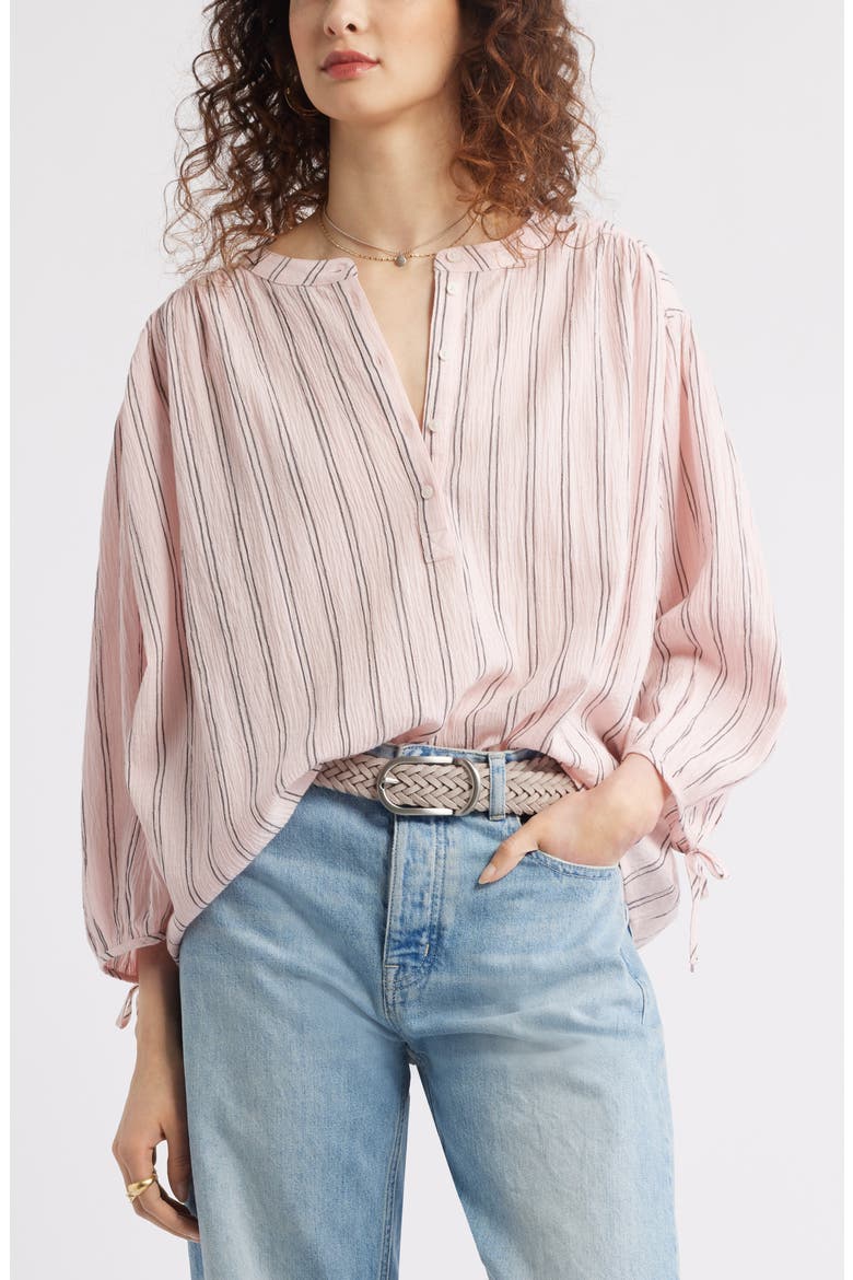 Stripe Cotton Popover Shirt, Main, color, PINK- NAVY JAME STRIPE