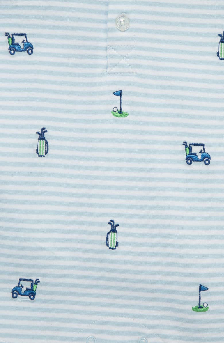 Little Me Stripe Golf Embroidered Cotton Polo Romper & Hat Set, Alternate, color, 