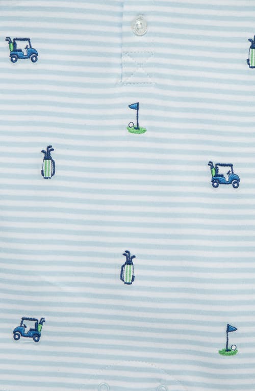 Shop Little Me Stripe Golf Embroidered Cotton Polo Romper & Hat Set In Blue