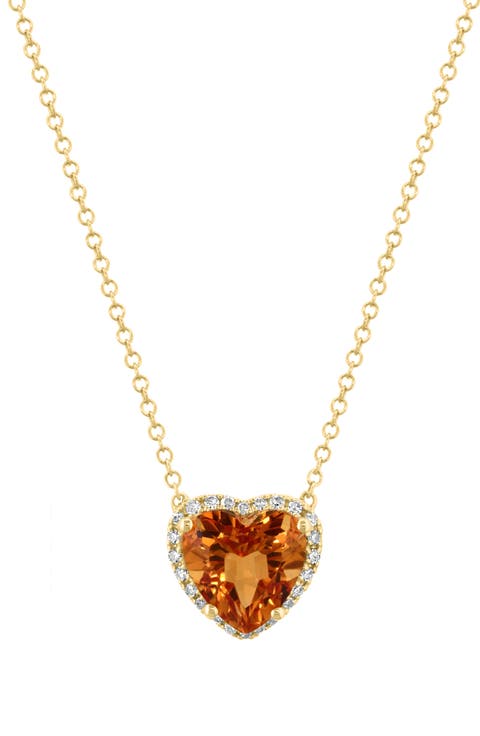 Heart Cut Citrine & Diamond Pendant Necklace - 0.08ct.