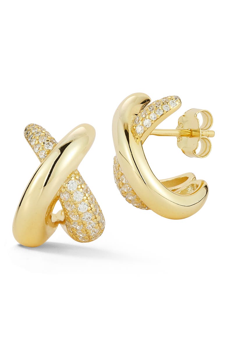 'X' Cubic Zirconia Crossover Stud Earrings, Main, color, GOLD