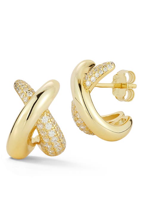 'X' Cubic Zirconia Crossover Stud Earrings