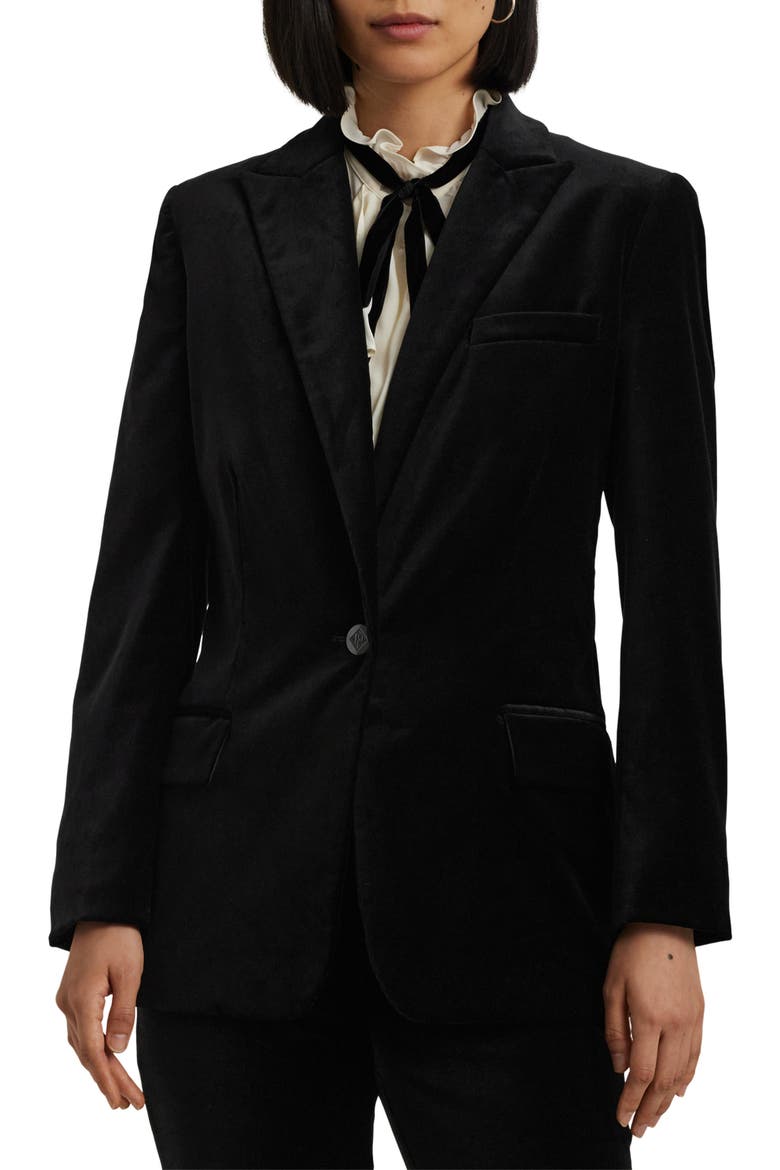 Stretch Velour Blazer, Main, color, BLACK VELVET
