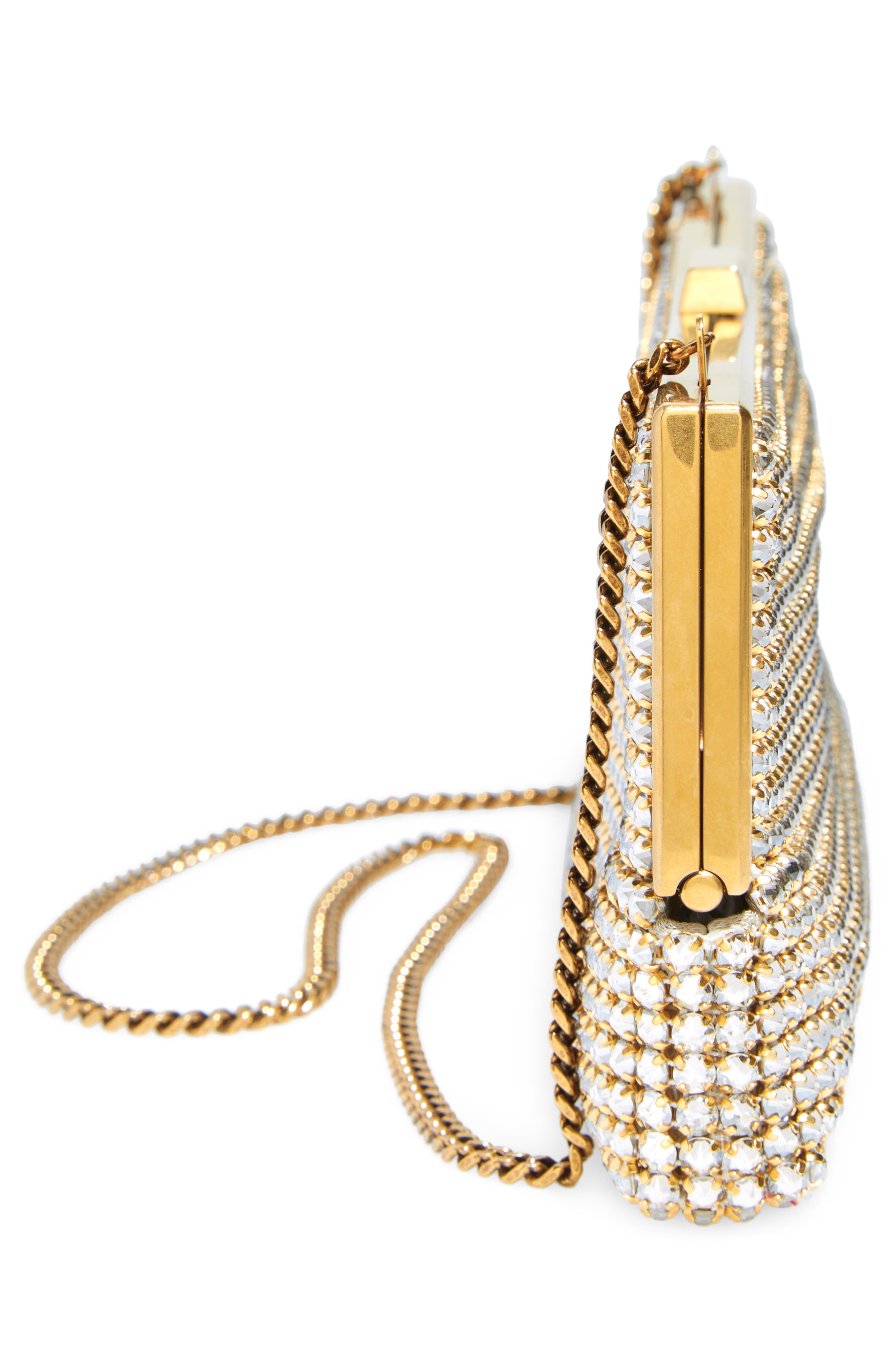 Saint Laurent Crystal Mesh Frame Clutch, Alternate, color, 