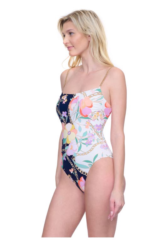 Gottex Memories Of Capri Round Neck One Piece With Gold Chain Straps In Black Multi