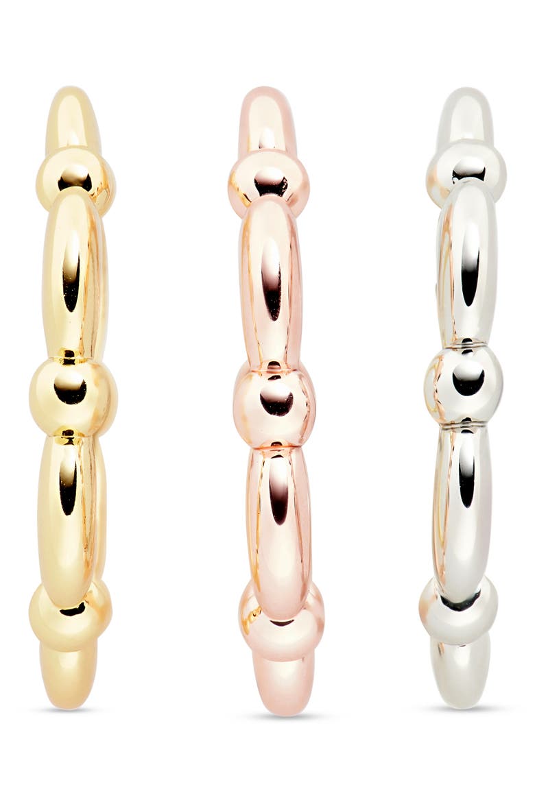 Set of 3 Mixed Metal Bead Rings, Alternate, color, TRI TONE