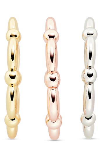Covet Set Of 3 Mixed Metal Bead Rings In Tri Tone