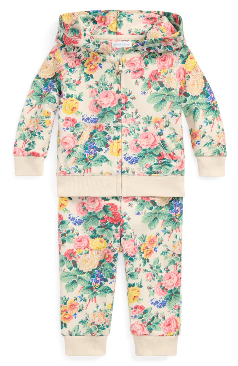 Ralph Lauren Floral French Terry Zip-Up Hoodie & Joggers Set, Main, color,