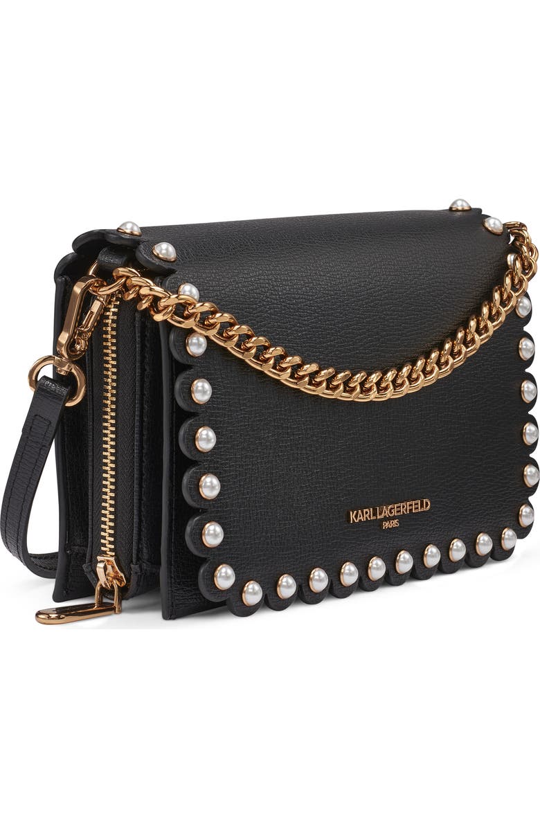 KARL LAGERFELD PARIS Lourdes Leather Crossbody, Alternate, color, Black/ Gold