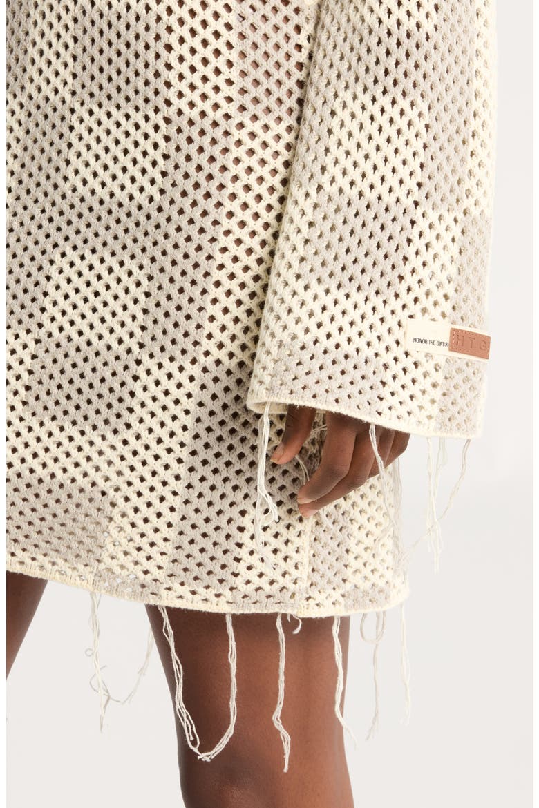 Long Sleeve Openwork Mini Sweater Dress, Alternate, color, STONE