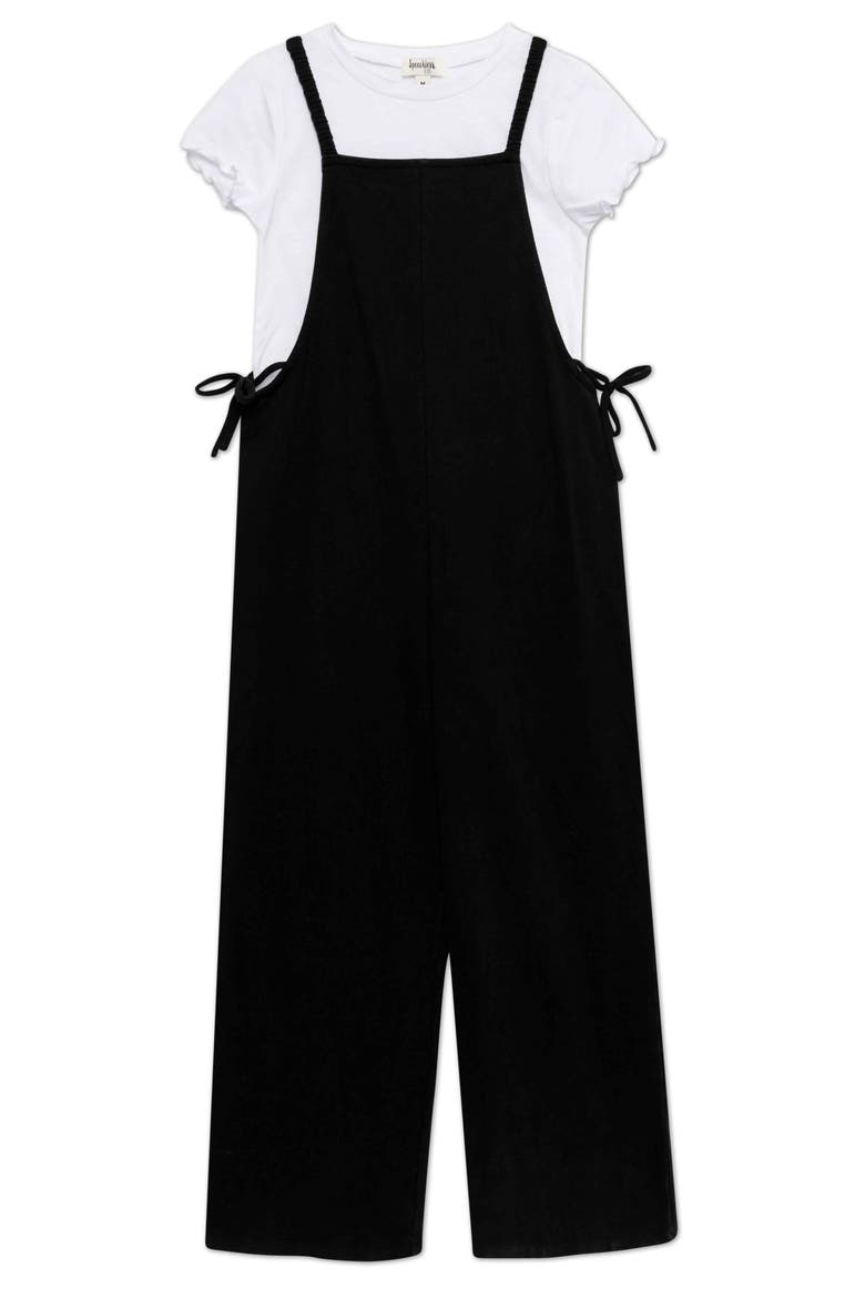 Kids' Side Tie Romper & Crew Tee Set, Main, color, BLACK/ WHITE