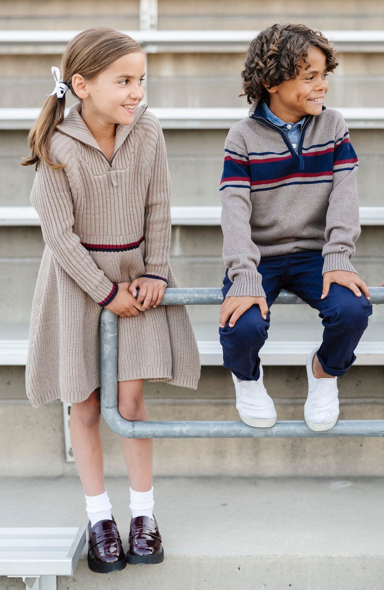 Hope & Henry Kids' Organic Half Zip Raglan Sweater Dress, Alternate, color, Taupe Heather