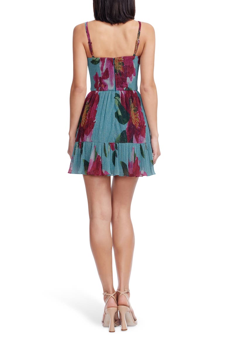 Marlow Metallic Floral Cocktail Minidress, Alternate, color, TURQUOISE MULTI