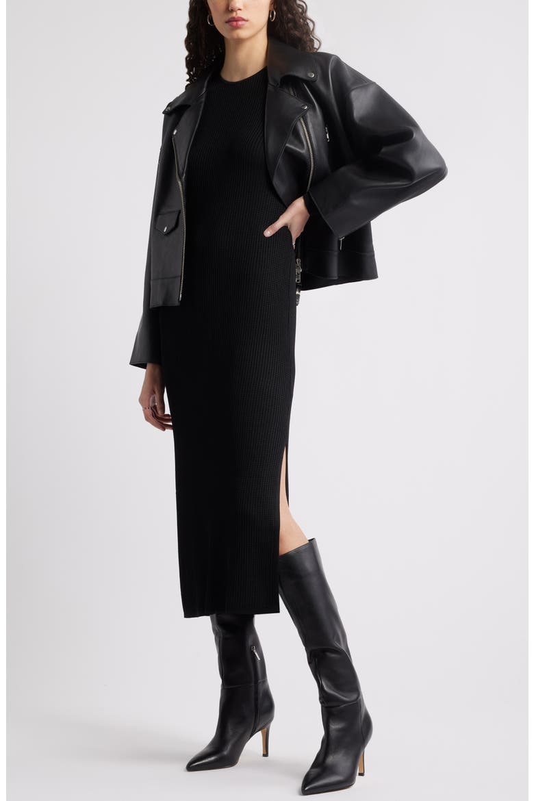 Long Sleeve Midi Sweater Dress, Alternate, color, BLACK