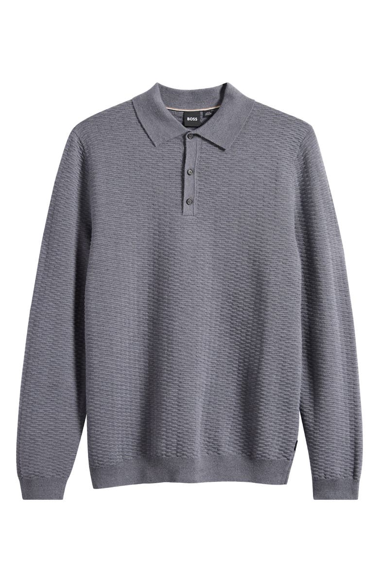 BOSS Diluigi Long Sleeve Virgin Wool Blend Polo Sweater, Main, color, Grey