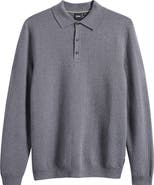 BOSS Diluigi Long Sleeve Virgin Wool Blend Polo Sweater