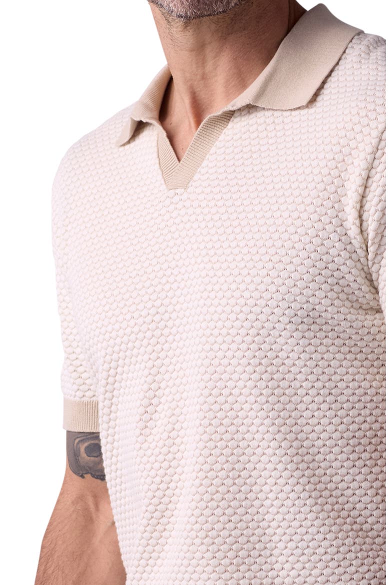 Robles Johnny Collar Textured Cotton Jacquard Polo Sweater, Alternate, color, IVORY/ KHAKI
