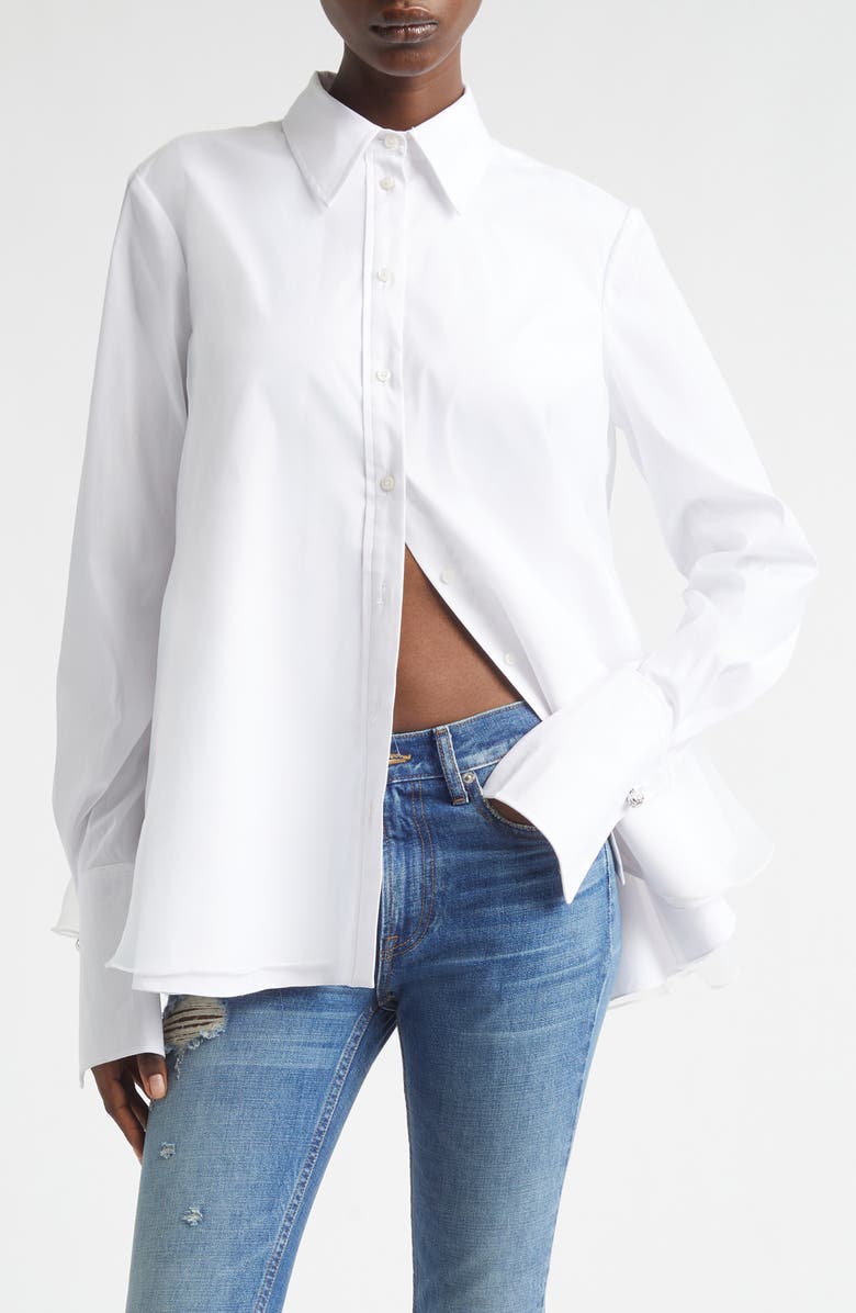 Brandon Maxwell The Vaughn Frothy Layered Button-Up Shirt, Main, color, White