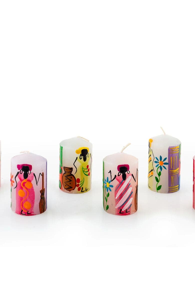Thumbprint Artifacts African Ladies Painted Voltive Candles - Set of 6, Main, color, African Ladies - 2"