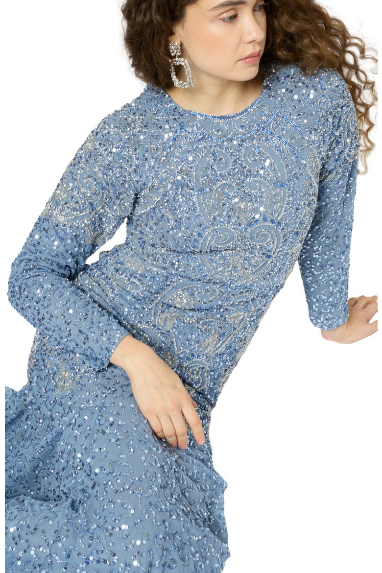 Modest Embellished Sequin Beaded Maxi Occasional Dress, Alternate, color, POWDER BLUE