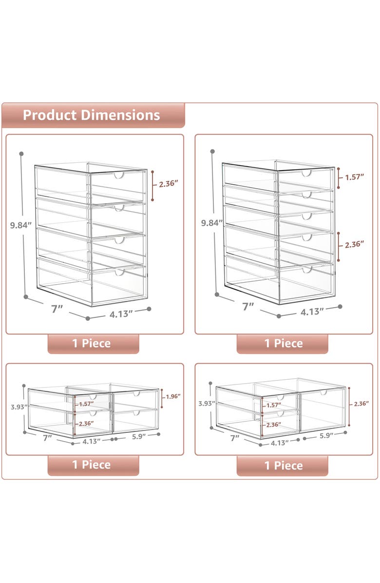 SORBUS 7-Drawer Acrylic Organizer, Alternate, color, Clear