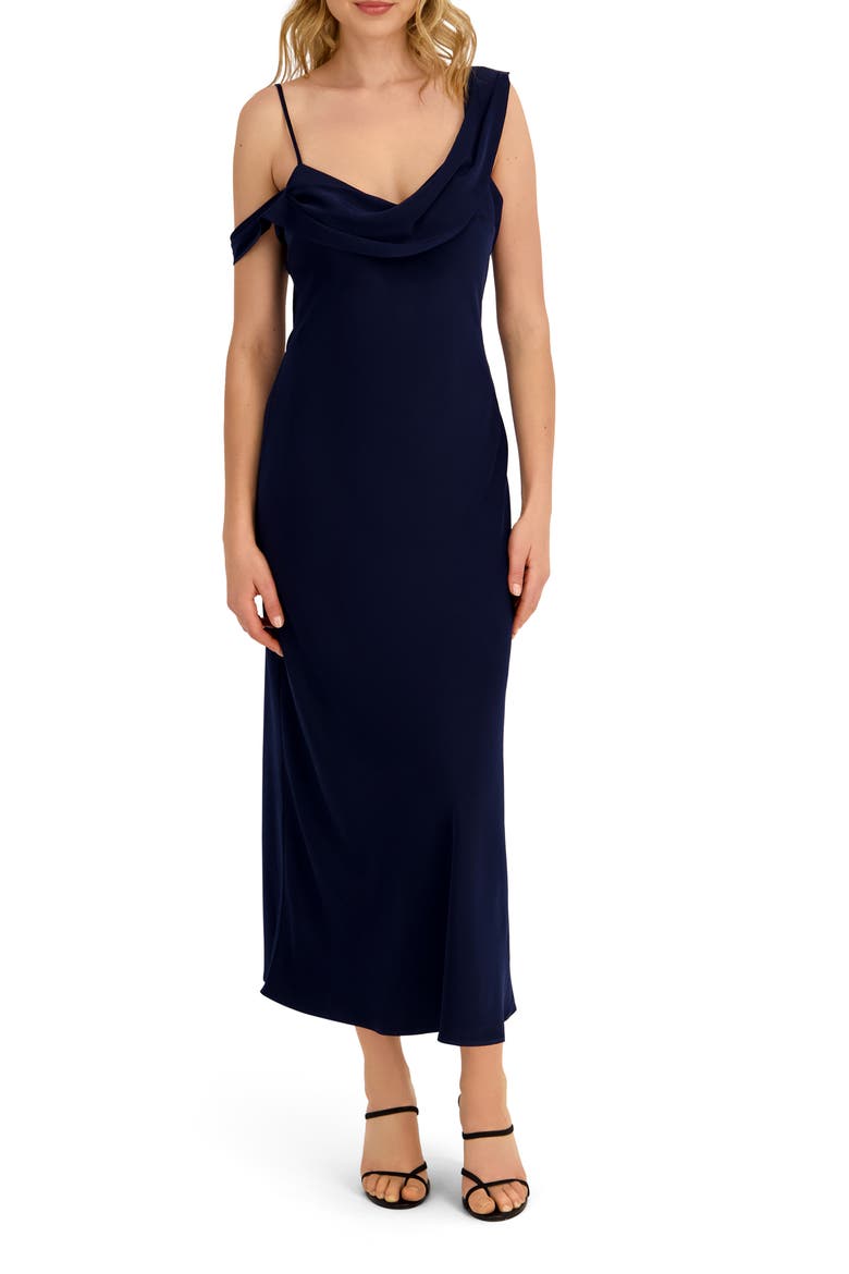 One Shoulder Draped Midi Dress, Main, color, PEACOAT
