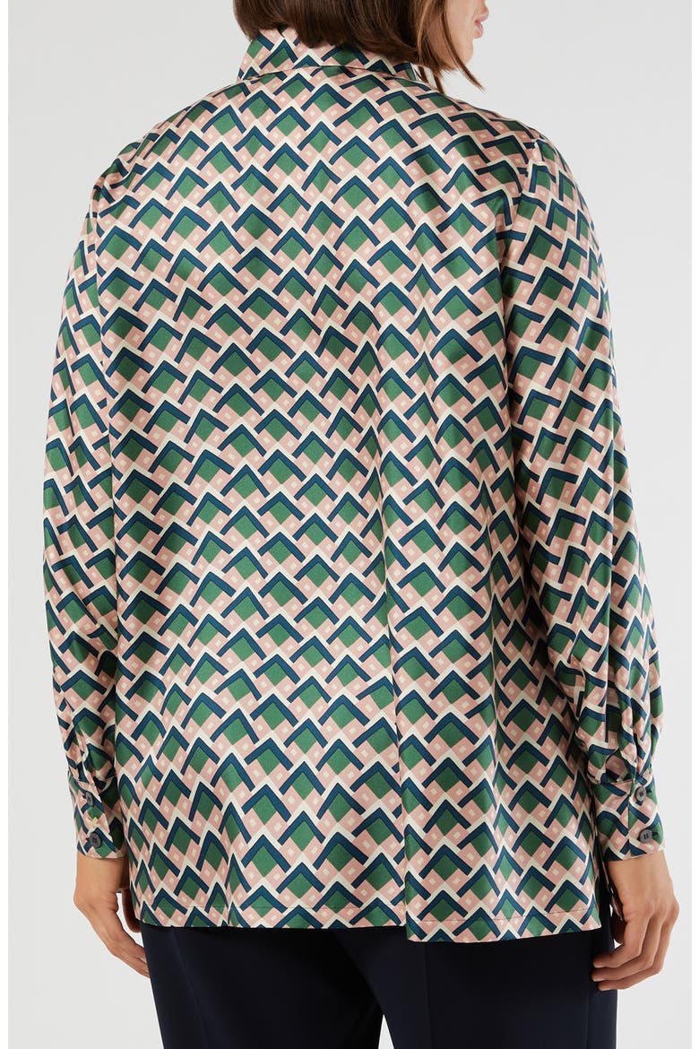 Yelina Geometric Print Silk Button-Up Shirt, Alternate, color, ULTRAMARINE