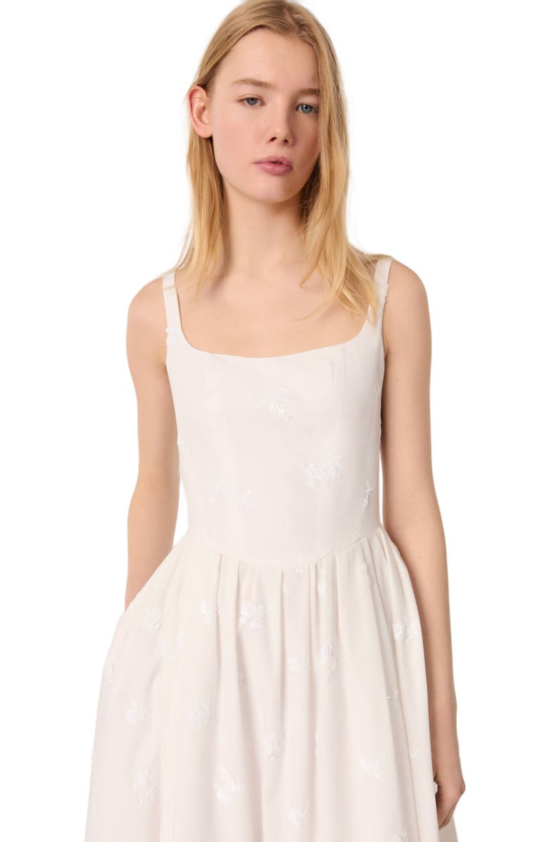 maje Embroidered cotton midi dress, Alternate, color,