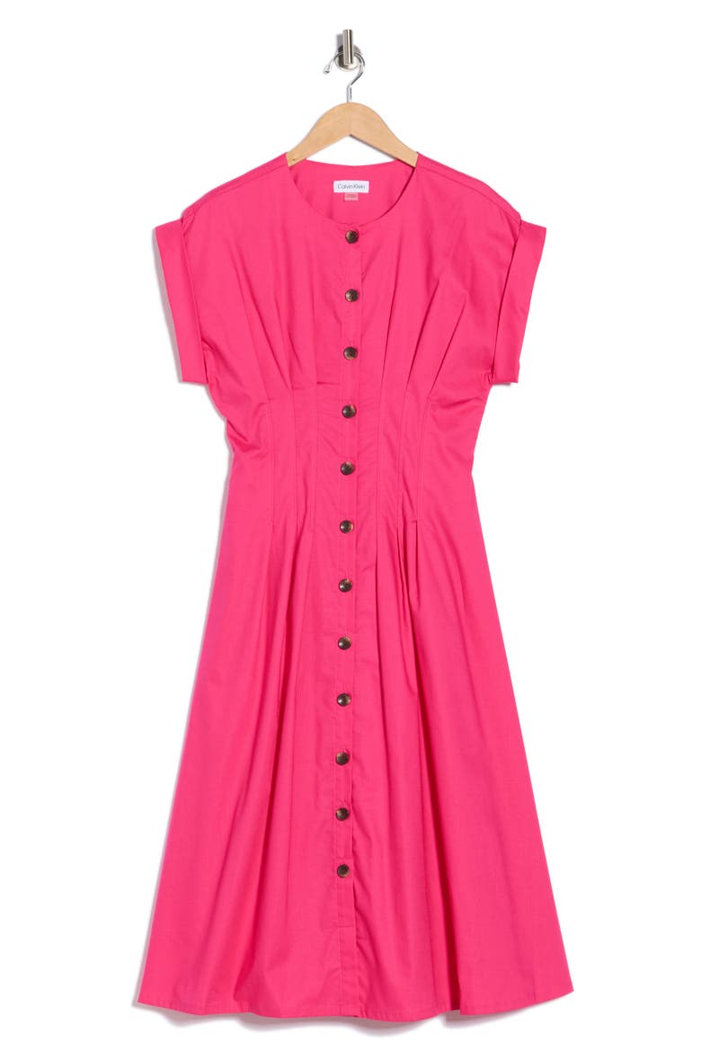 Pintuck Fit and Flare Shirtdress, Alternate, color, HIBISCUS