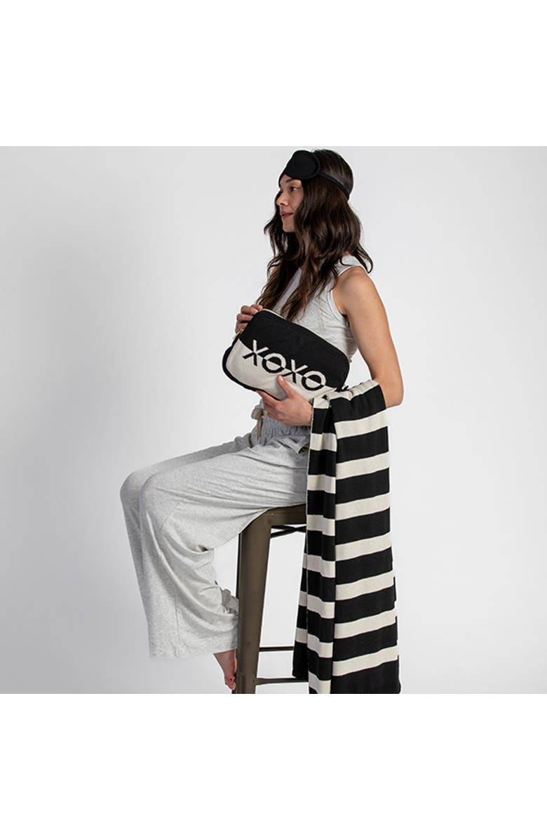 Pink Lemonade Dual Organic Cotton Travel Blanket and Eye Mask Set, Alternate, color, Black