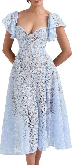 Austen Lace Flutter Sleeves Midi Dress
