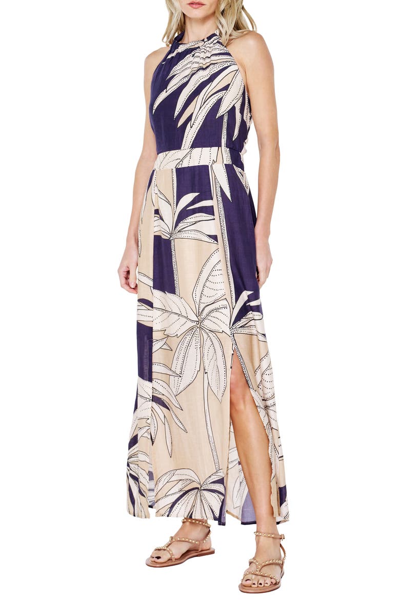 Print Halter Maxi Dress, Alternate, color, NAVY MULTI