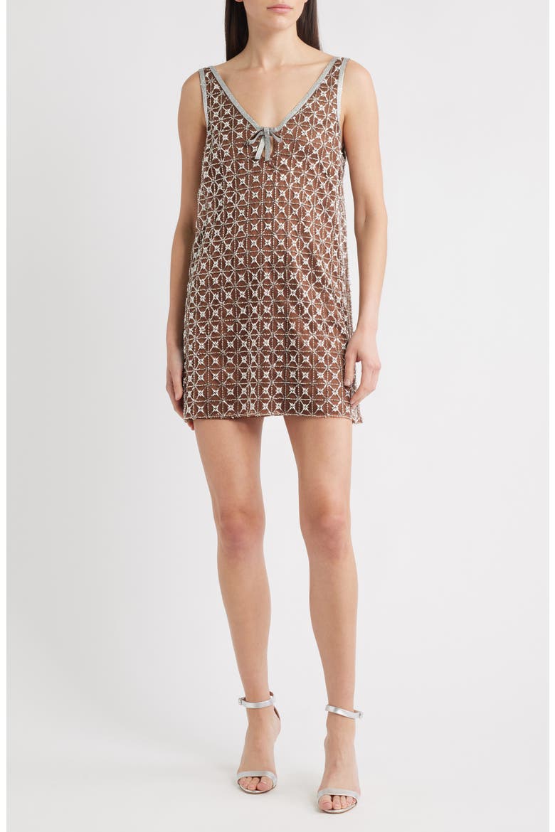 Jeanetta Sequin Embroidery Cocktail Minidress, Main, color, CHOCOLATE
