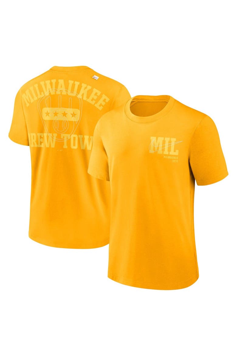 Men's Nike Gold Milwaukee Brewers Statement Game Over T-Shirt, Main, color, Gold