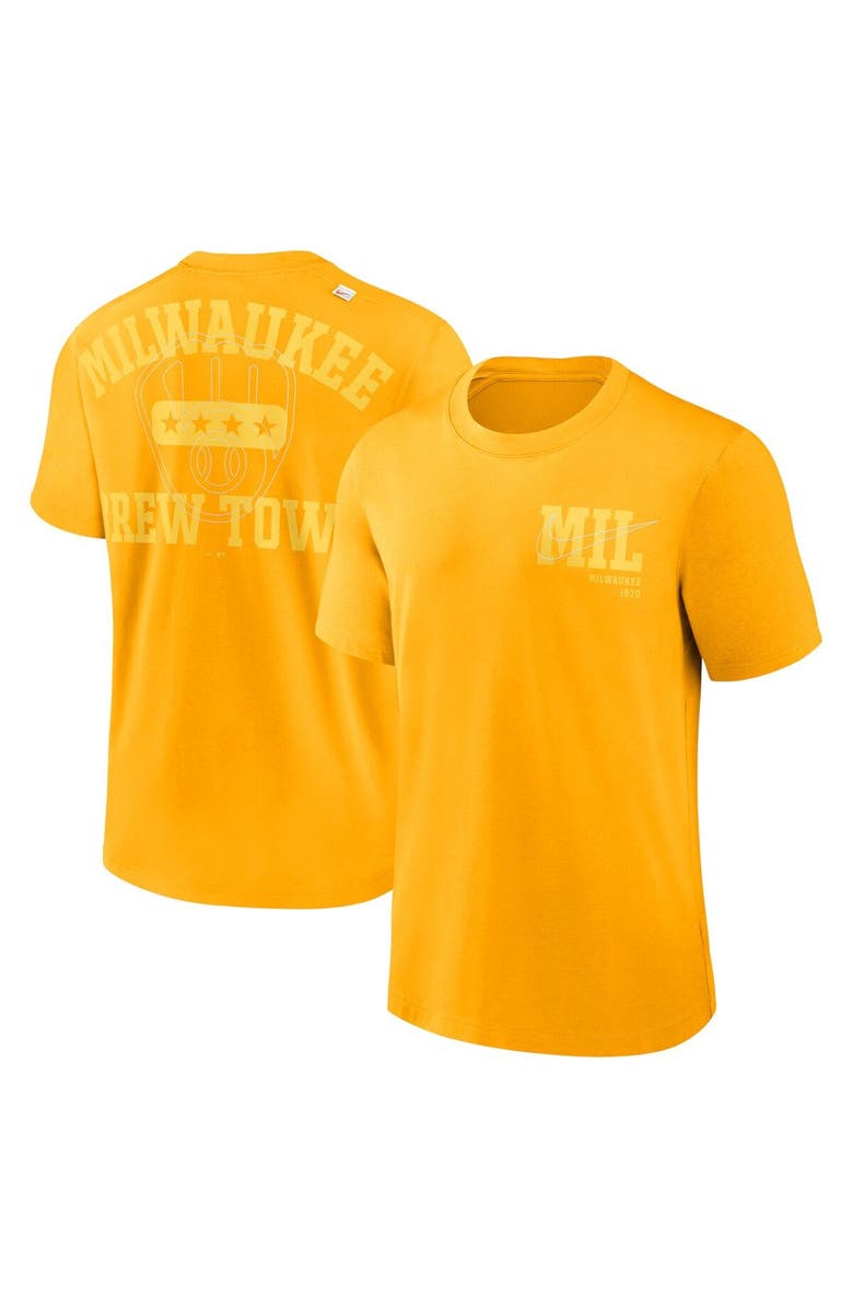 Nike Men's Nike Gold Milwaukee Brewers Statement Game Over T-Shirt, Main, color, Gold