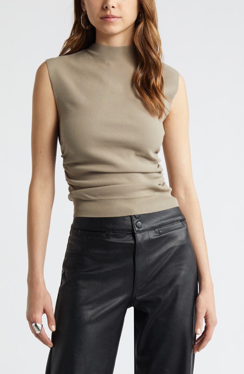 Open Edit Ruched Cap Sleeve Sweater, Main, color, Grey Chia