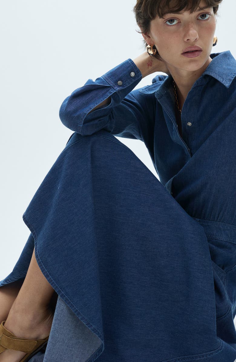 MANGO Long Sleeve Fit & Flare Denim Midi Shirtdress, Alternate, color, 