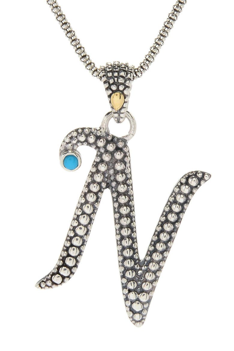 Sterling Silver & 18k Gold Initial Turquoise Pendant, Main, color, BLUE/ N