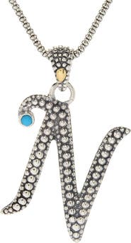 SAMUEL B. Sterling Silver & 18k Gold Initial Turquoise Pendant