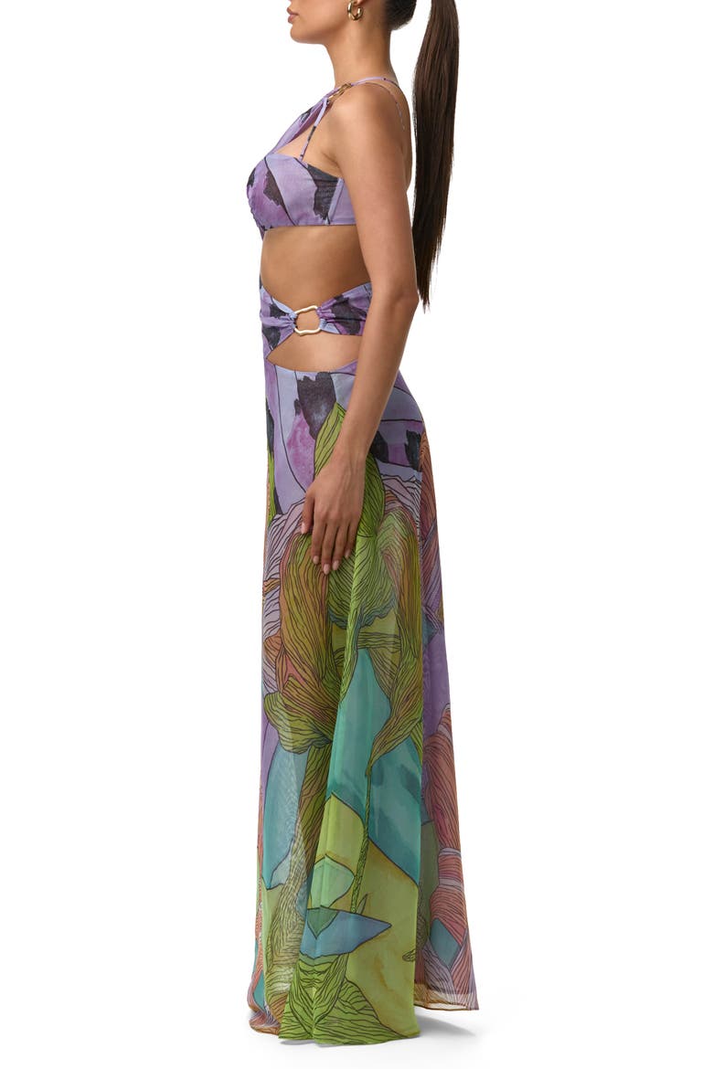 Print Sheer Chiffon Cutout Maxi Dress, Alternate, color, LETHAL BOTANICAL