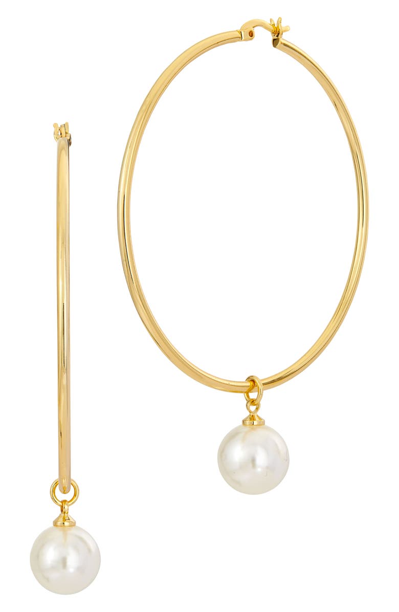 SAVVY CIE JEWELS Interchangeable Cultured Pearl Charm Hoop Earrings, Main, color, Gold/Pearl