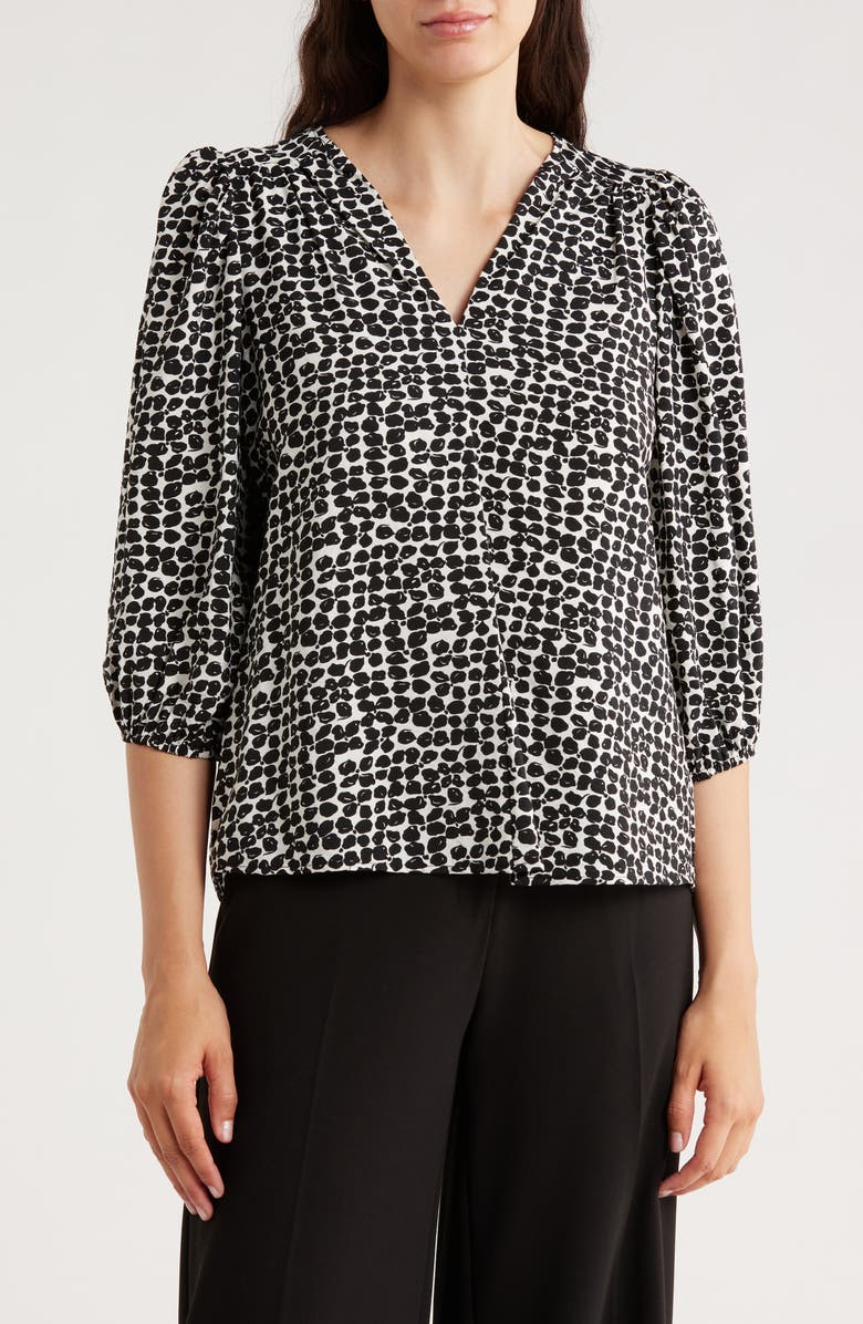 Renee C Geometric Print Balloon Sleeve Top, Main, color, Black