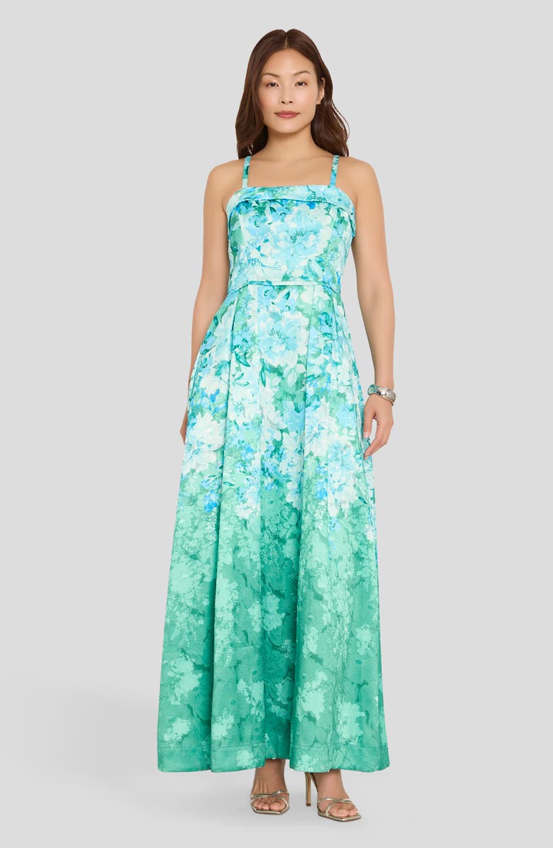 Tahari ASL Floral Print Sleeveless Maxi Dress, Alternate, color, Blue Green