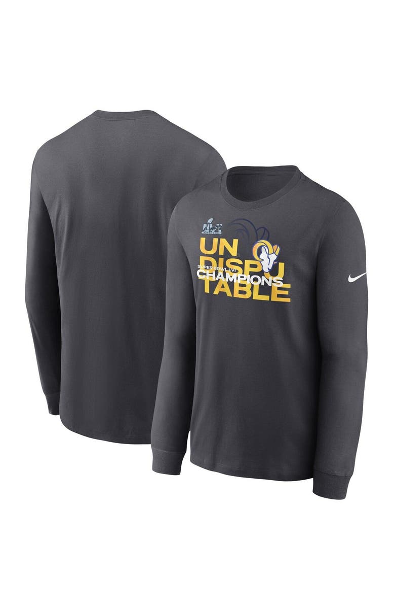 Nike Men's Nike Anthracite Los Angeles Rams Super Bowl LVI Champions Slogan Long Sleeve T-Shirt, Main, color, 