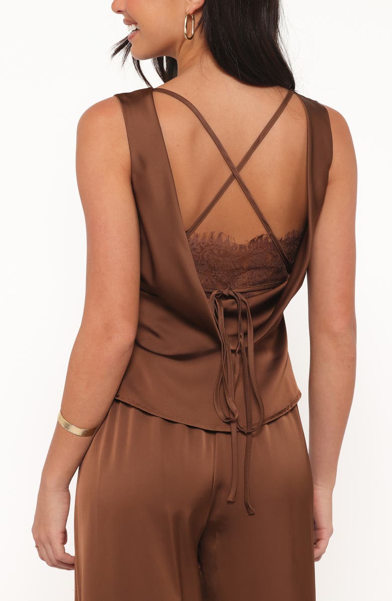 Petal & Pup Wynn Strappy Cowl Back Satin Top, Alternate, color, Chocolate