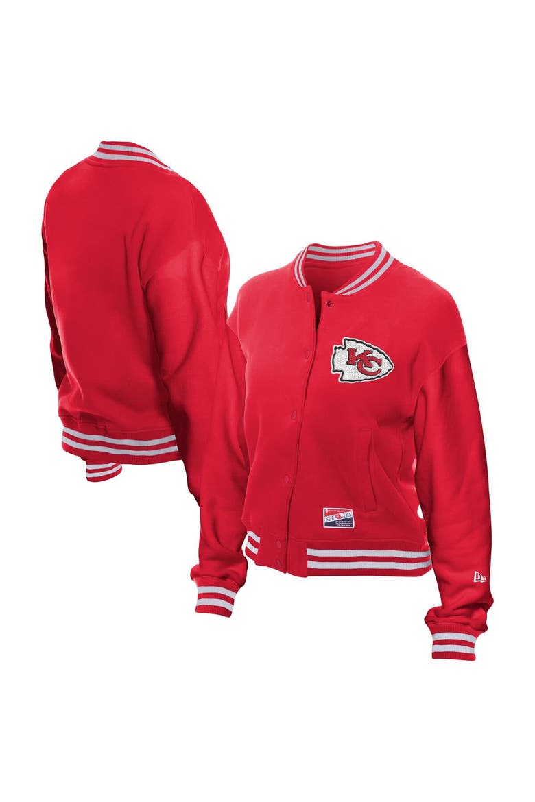 Women's New Era  Red Kansas City Chiefs Throwback Fleece Full-Snap Jacket, Main, color, Red